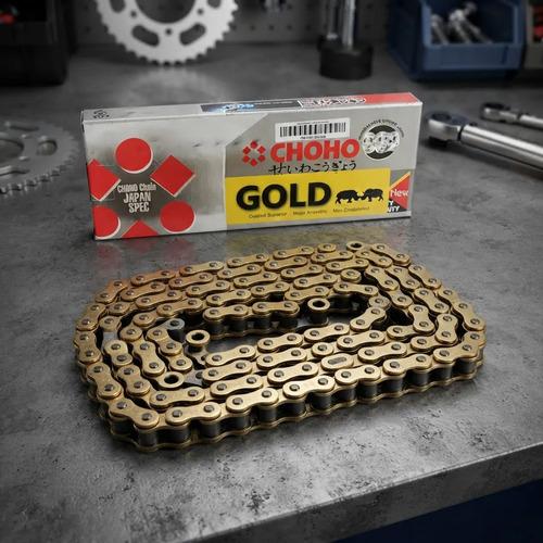 Cadena Moto 520 Oring 120l Reforzada Repuesto Choho Dorado 4