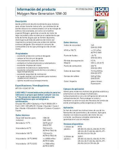 Aceite Hidrocraqueado Molygen New Gen 10w-30 Liqui Moly 5 L 5