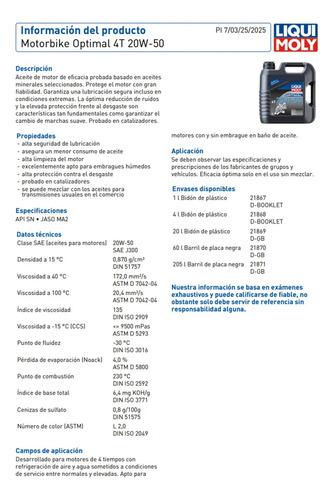 Aceite 20w50 Mineral Moto 4t Street Liqui Moly 1l 2