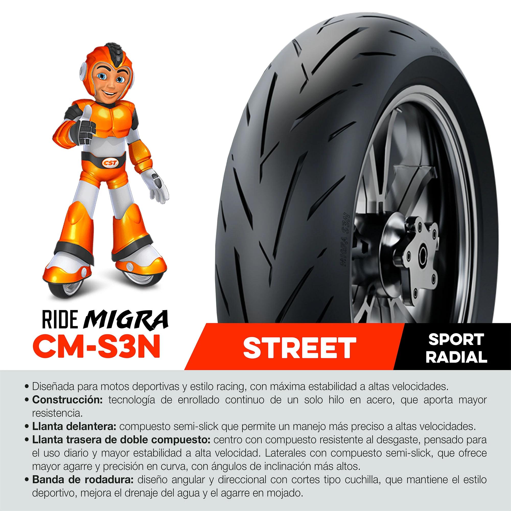 Llanta 180/55ZR17 CST RideMigra CM-S3N TL 73W Trasera 3